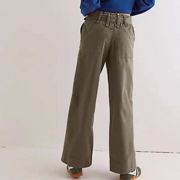 Free People We the Free Sloane Pants in Army Green NWOT - Picture 3 of 9